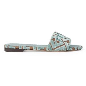 Fendi Sunshine Velvet FF Logo Menta Green Mule Slide Flat Flip Flop Sandal 40.5